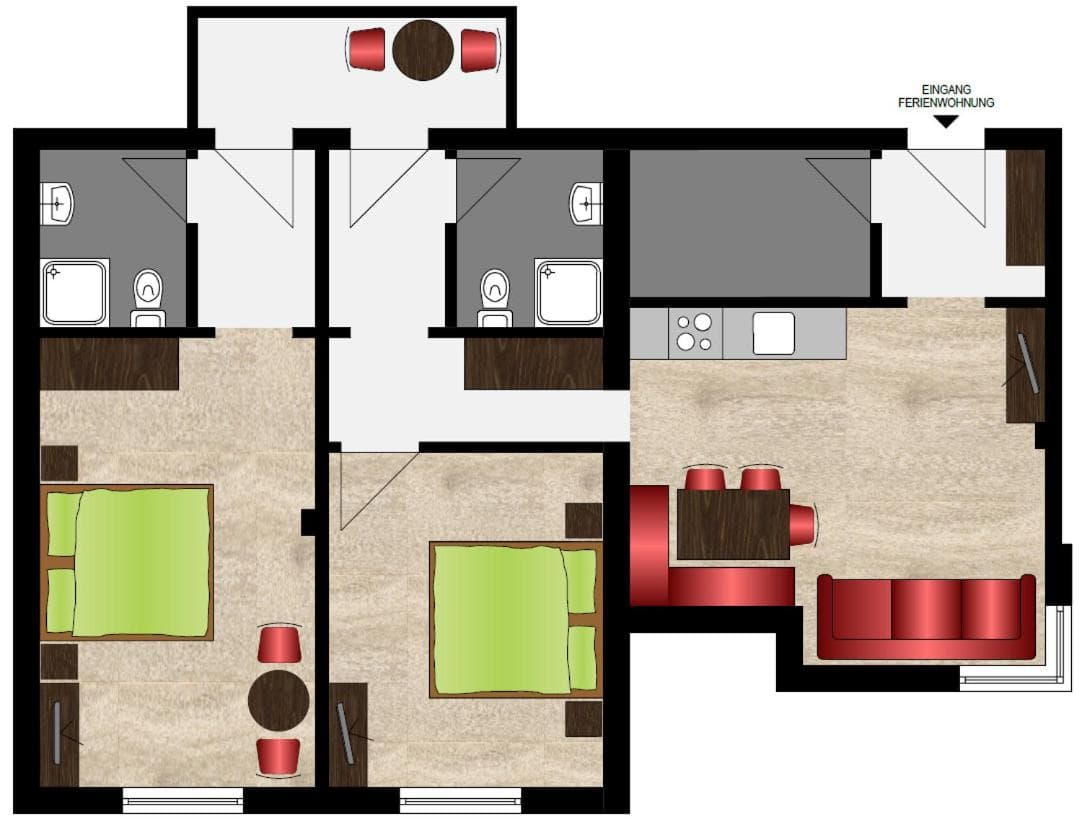 Größeres Apartment mit 2 Schlafzimmern