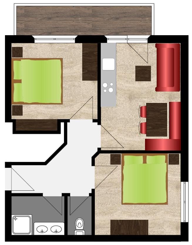 Apartment A mit 2 Schlafzimmern und Balkon
