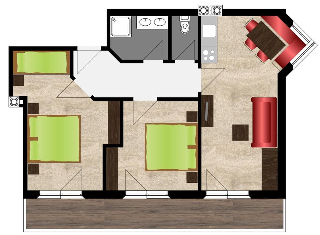 Apartment C mit 2 Schlafzimmern und Balkon 