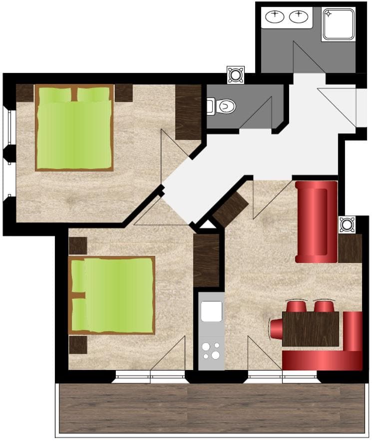 Apartment B mit 2 Schlafzimmern und Balkon 